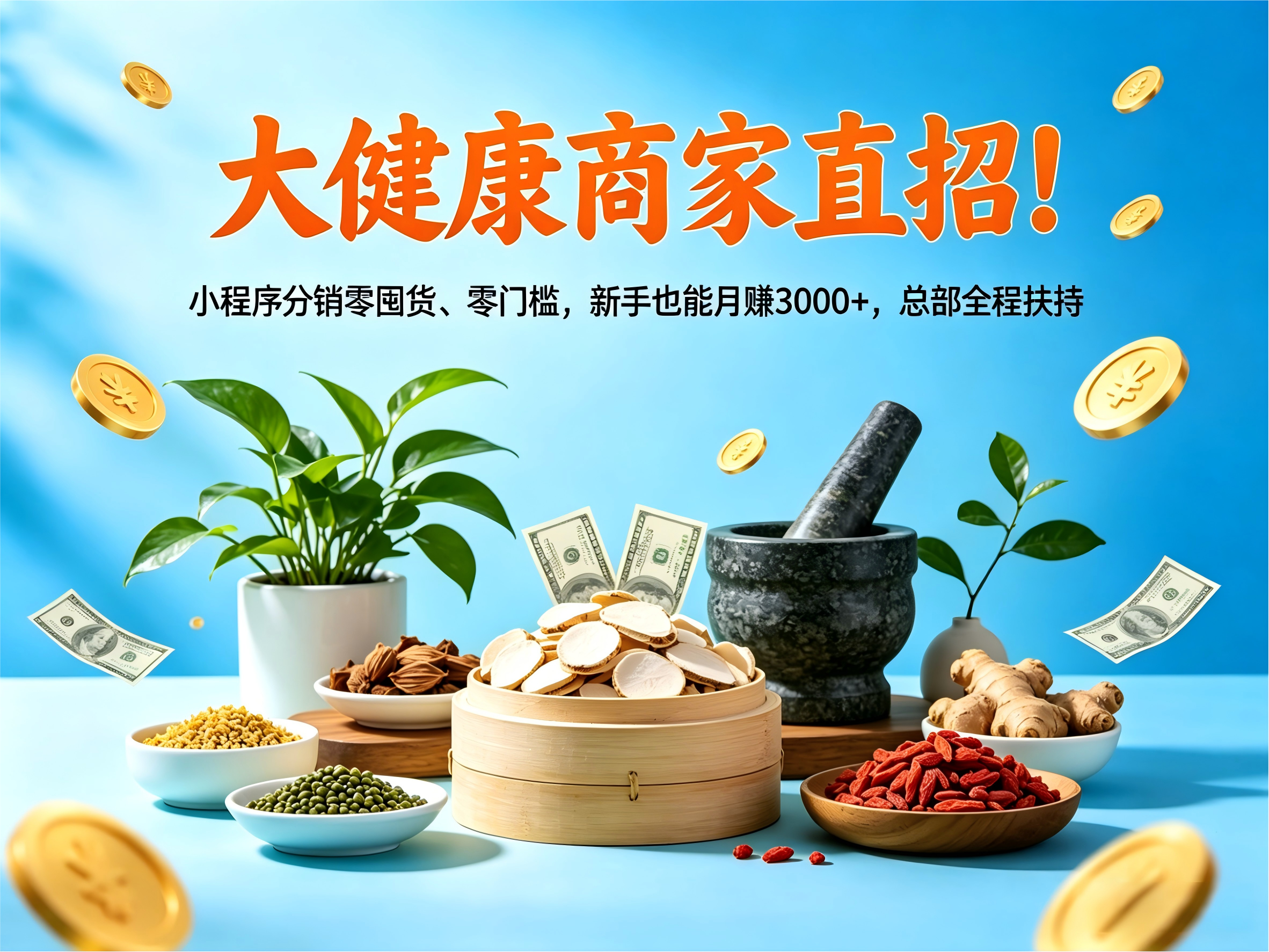 大健康商家直招！小程序分销零囤货、零门槛，新手也能月赚3000+，总部全程扶持